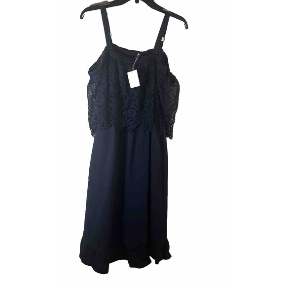Bloomchic Blue Cold Shoulder Contrast Lace Pocket Rifle Herm Midi Dress Size 12 - Picture 1 of 8